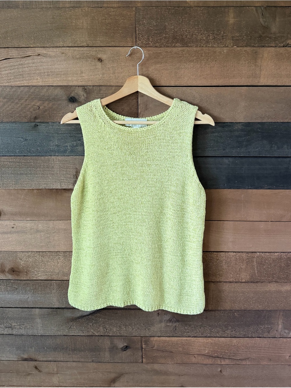 Vintage Susan Bristol Lime Green Knit Tank Top 90s Sleeveless Large